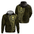 New Zealand Skull Darts Hoodie Aotearoa Maori Chest Tattoo Stylized Gold - Aussie Hoodie