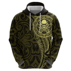 New Zealand Skull Darts Hoodie Aotearoa Maori Chest Tattoo Stylized Gold - Aussie Hoodie