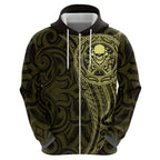 New Zealand Skull Darts Hoodie Aotearoa Maori Chest Tattoo Stylized Gold - Aussie Hoodie