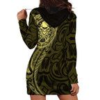 New Zealand Skull Darts Hoodie Dress Aotearoa Maori Chest Tattoo Stylized Gold - Aussie Hoodie