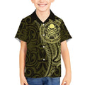 New Zealand Skull Darts Kid Hawaiian Shirt Aotearoa Maori Chest Tattoo Stylized Gold - Aussie Hoodie