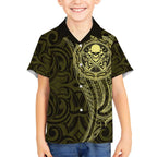 New Zealand Skull Darts Kid Hawaiian Shirt Aotearoa Maori Chest Tattoo Stylized Gold - Aussie Hoodie