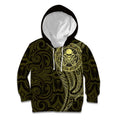 New Zealand Skull Darts Kid Hoodie Aotearoa Maori Chest Tattoo Stylized Gold - Aussie Hoodie