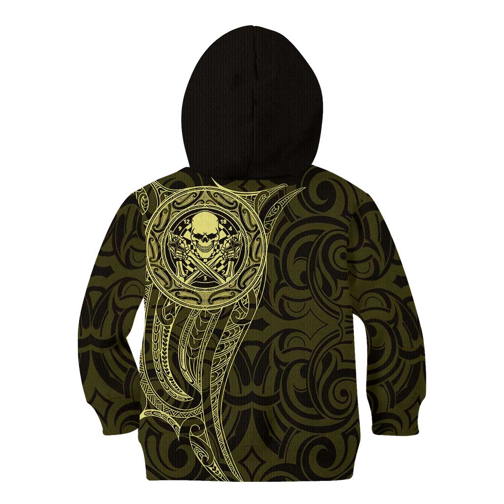 New Zealand Skull Darts Kid Hoodie Aotearoa Maori Chest Tattoo Stylized Gold - Aussie Hoodie