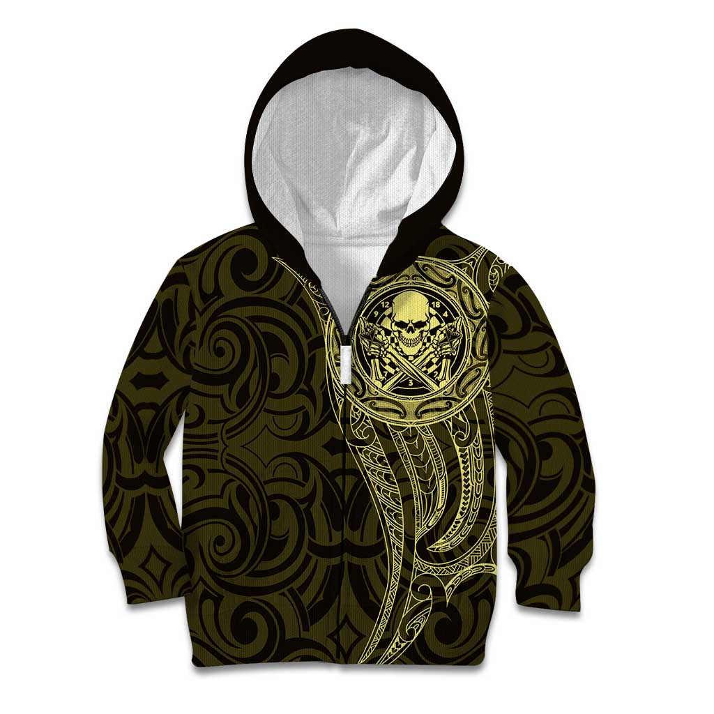New Zealand Skull Darts Kid Hoodie Aotearoa Maori Chest Tattoo Stylized Gold - Aussie Hoodie