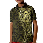 New Zealand Skull Darts Kid Polo Shirt Aotearoa Maori Chest Tattoo Stylized Gold - Aussie Hoodie