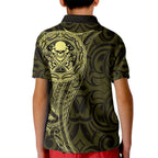 New Zealand Skull Darts Kid Polo Shirt Aotearoa Maori Chest Tattoo Stylized Gold - Aussie Hoodie