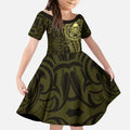 New Zealand Skull Darts Kid Short Sleeve Dress Aotearoa Maori Chest Tattoo Stylized Gold - Aussie Hoodie