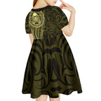 New Zealand Skull Darts Kid Short Sleeve Dress Aotearoa Maori Chest Tattoo Stylized Gold - Aussie Hoodie