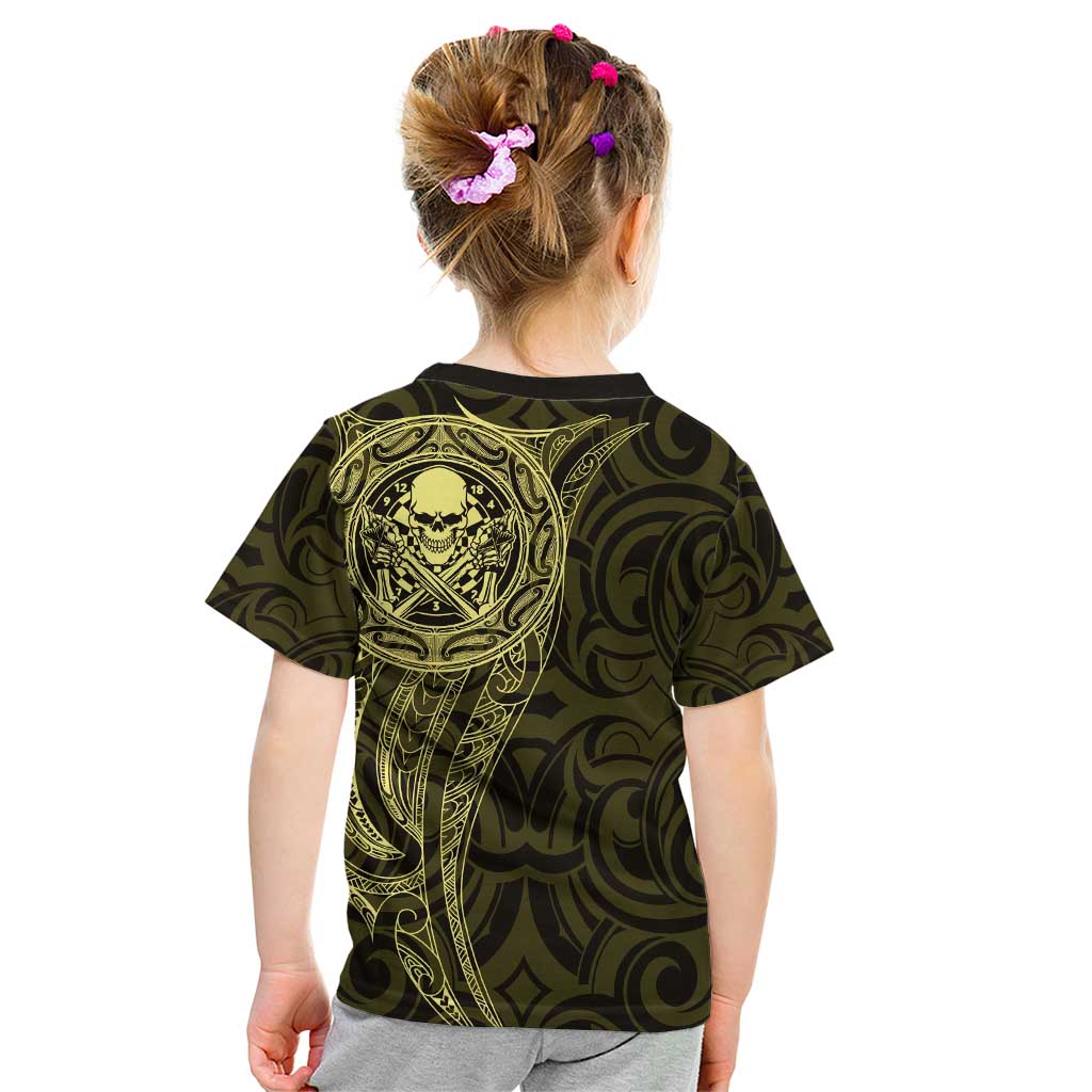 New Zealand Skull Darts Kid T Shirt Aotearoa Maori Chest Tattoo Stylized Gold - Aussie Hoodie