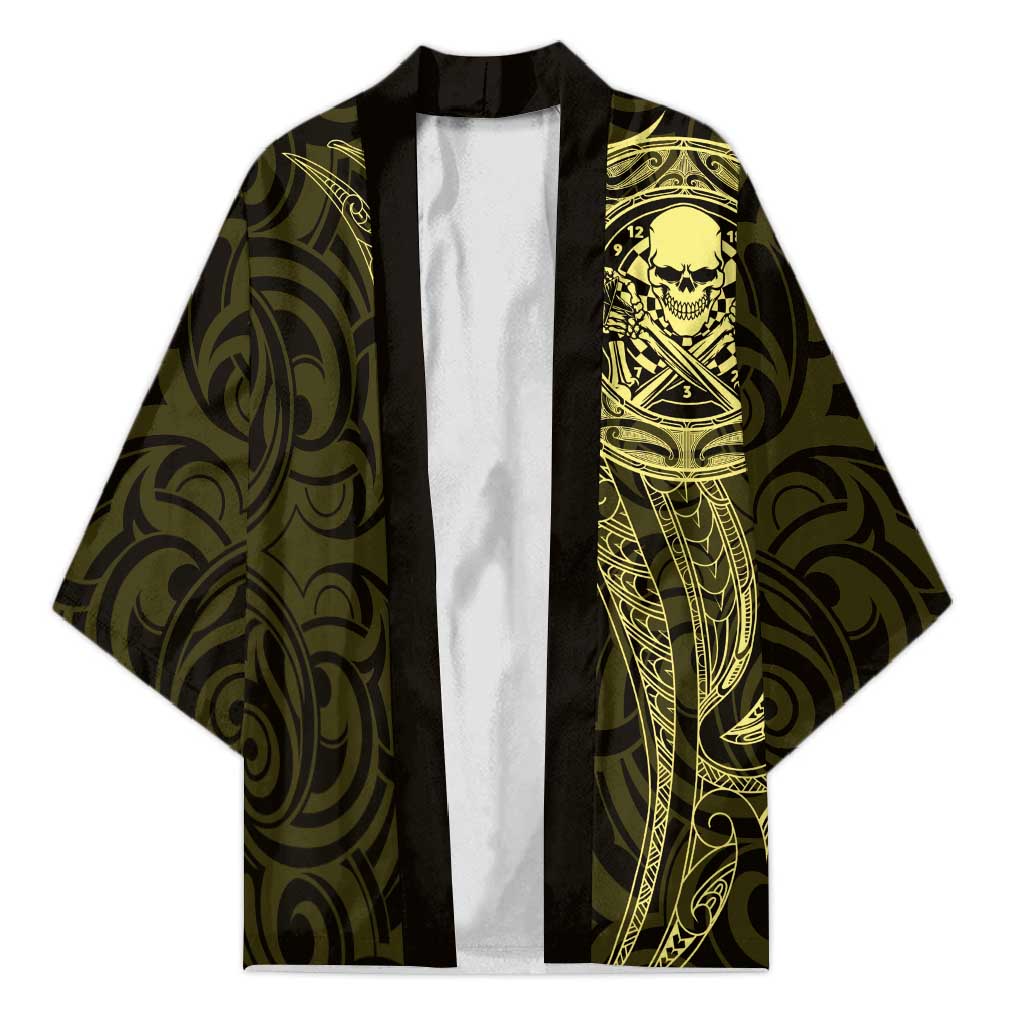 New Zealand Skull Darts Kimono Aotearoa Maori Chest Tattoo Stylized Gold - Aussie Hoodie
