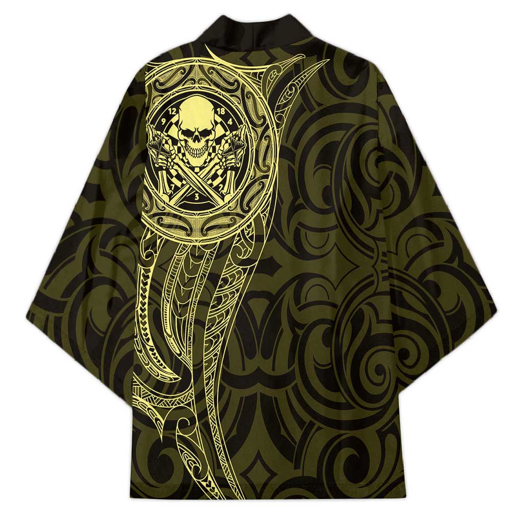 New Zealand Skull Darts Kimono Aotearoa Maori Chest Tattoo Stylized Gold - Aussie Hoodie