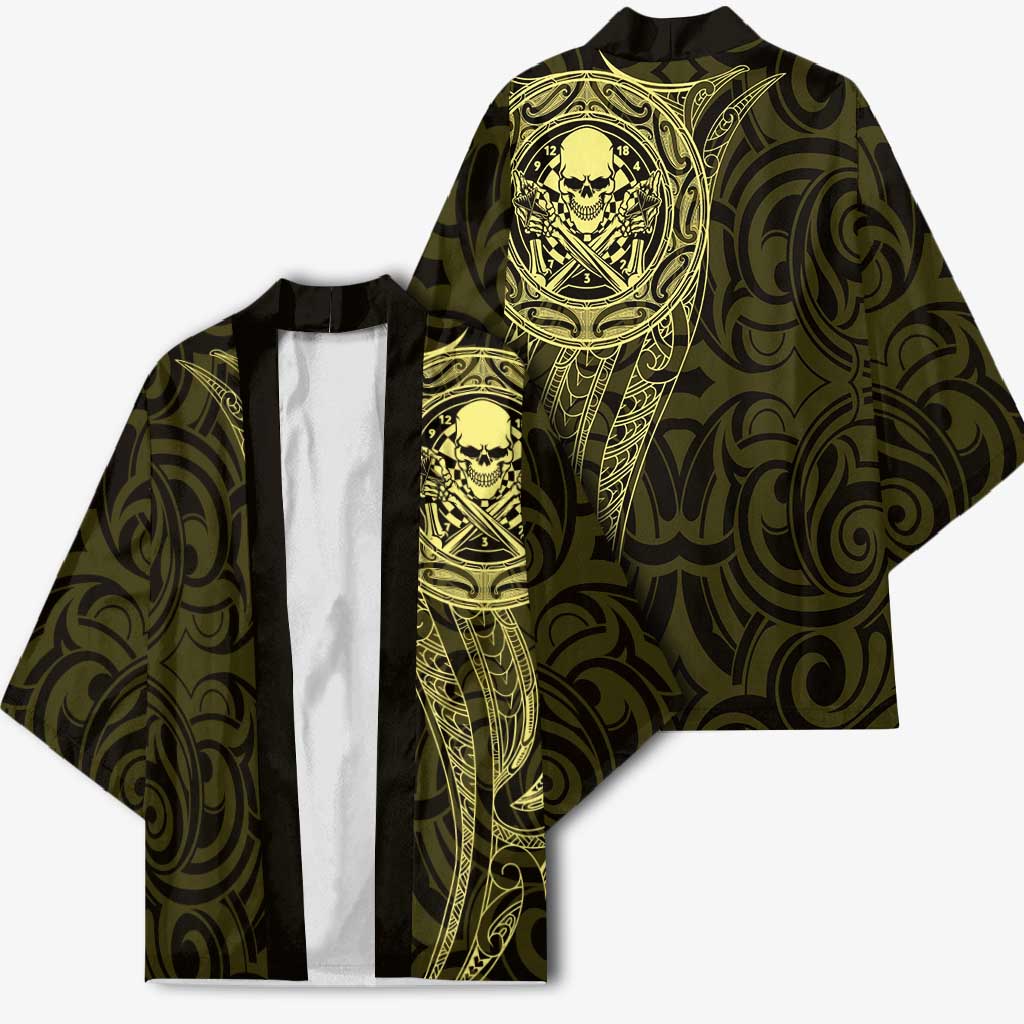 New Zealand Skull Darts Kimono Aotearoa Maori Chest Tattoo Stylized Gold - Aussie Hoodie