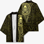 New Zealand Skull Darts Kimono Aotearoa Maori Chest Tattoo Stylized Gold - Aussie Hoodie