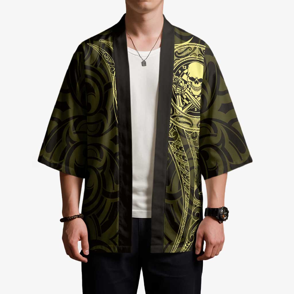 New Zealand Skull Darts Kimono Aotearoa Maori Chest Tattoo Stylized Gold - Aussie Hoodie