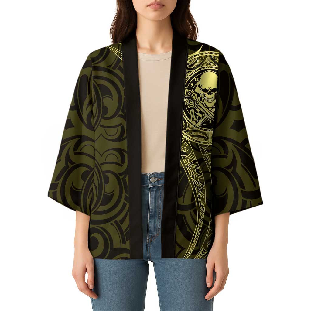 New Zealand Skull Darts Kimono Aotearoa Maori Chest Tattoo Stylized Gold - Aussie Hoodie