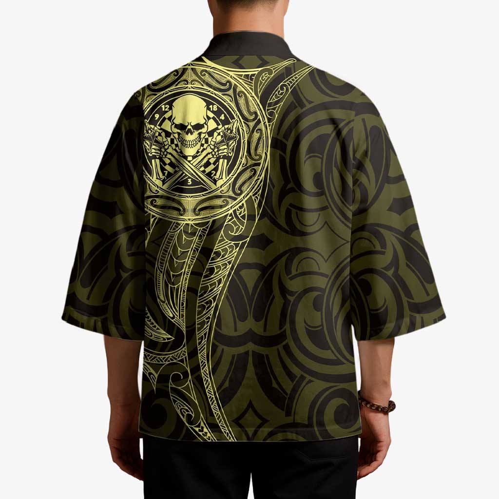 New Zealand Skull Darts Kimono Aotearoa Maori Chest Tattoo Stylized Gold - Aussie Hoodie