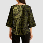 New Zealand Skull Darts Kimono Sleeve Blouse Aotearoa Maori Chest Tattoo Stylized Gold - Aussie Hoodie