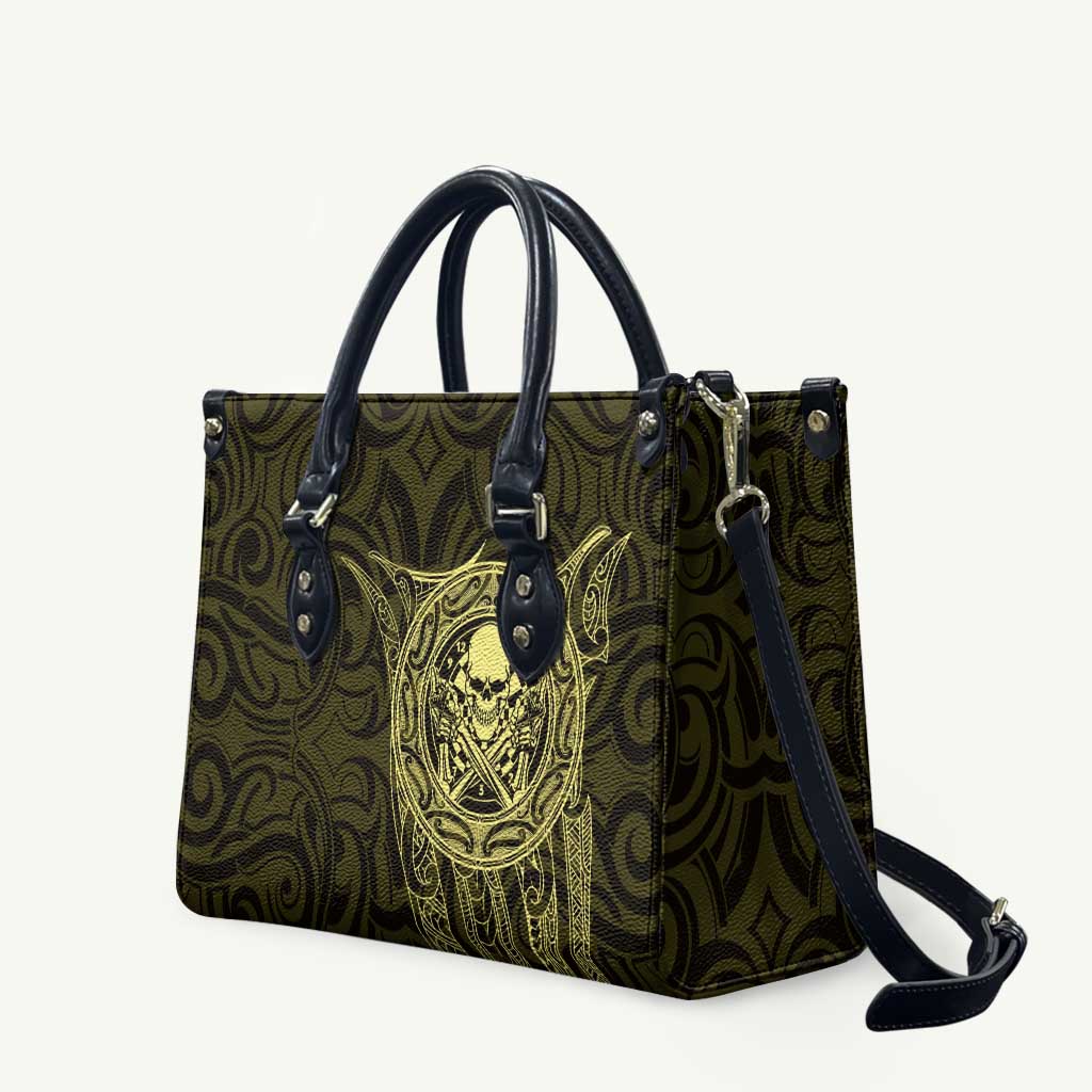 New Zealand Skull Darts Leather Bag Aotearoa Maori Chest Tattoo Stylized Gold - Aussie Hoodie