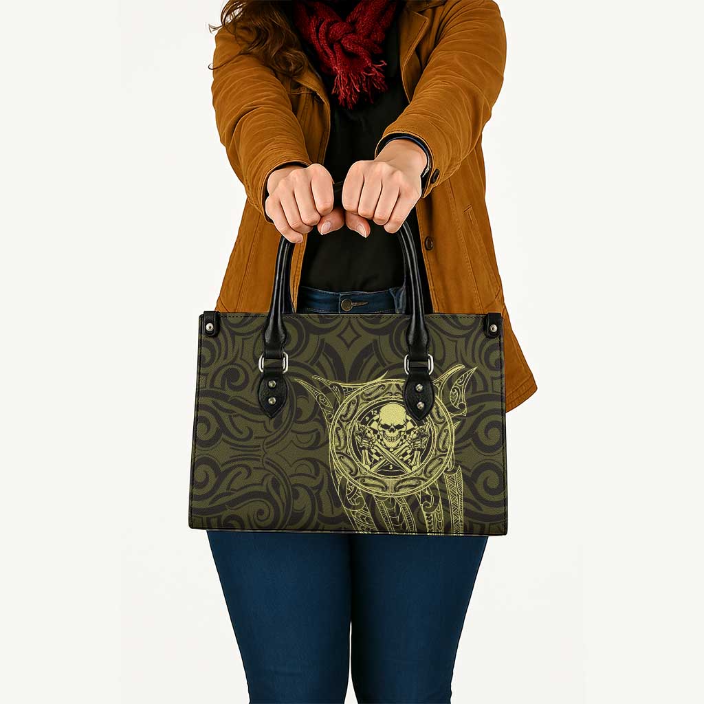 New Zealand Skull Darts Leather Bag Aotearoa Maori Chest Tattoo Stylized Gold - Aussie Hoodie