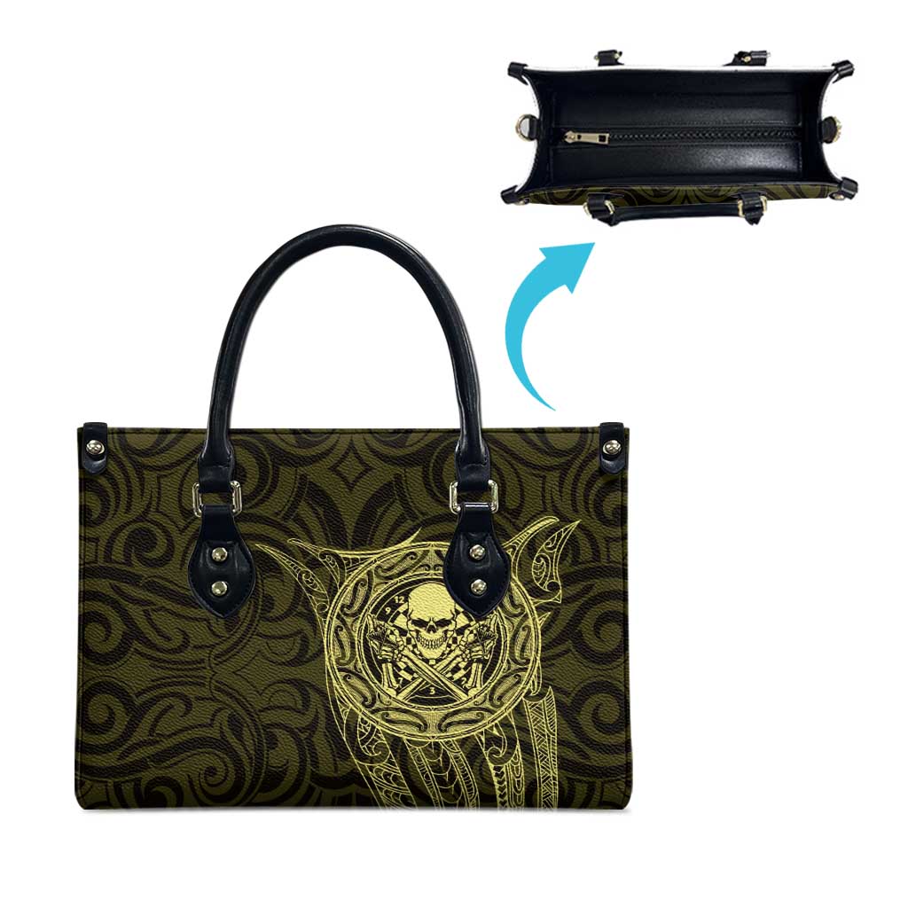 New Zealand Skull Darts Leather Bag Aotearoa Maori Chest Tattoo Stylized Gold - Aussie Hoodie