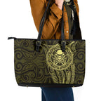 New Zealand Skull Darts Leather Tote Bag Aotearoa Maori Chest Tattoo Stylized Gold - Aussie Hoodie