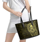 New Zealand Skull Darts Leather Tote Bag Aotearoa Maori Chest Tattoo Stylized Gold - Aussie Hoodie