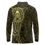 New Zealand Skull Darts Long Sleeve Polo Shirt Aotearoa Maori Chest Tattoo Stylized Gold - Aussie Hoodie