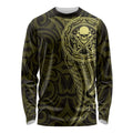 New Zealand Skull Darts Long Sleeve Shirt Aotearoa Maori Chest Tattoo Stylized Gold - Aussie Hoodie