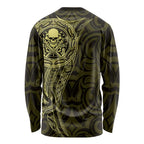 New Zealand Skull Darts Long Sleeve Shirt Aotearoa Maori Chest Tattoo Stylized Gold - Aussie Hoodie