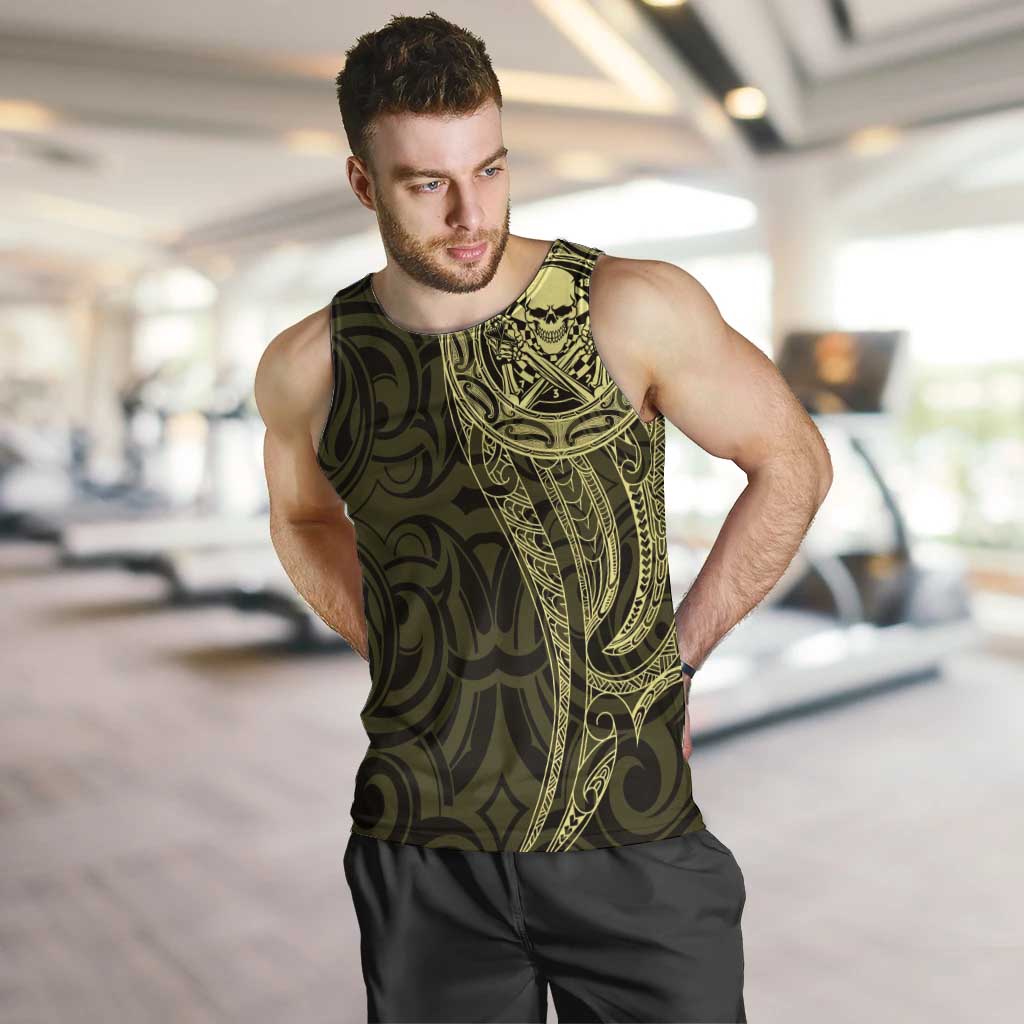 New Zealand Skull Darts Men Tank Top Aotearoa Maori Chest Tattoo Stylized Gold - Aussie Hoodie