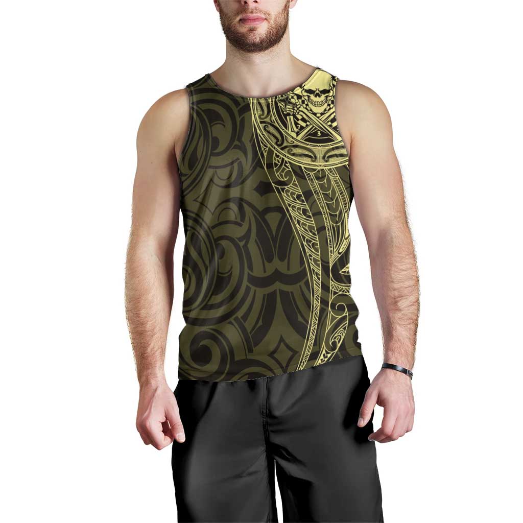 New Zealand Skull Darts Men Tank Top Aotearoa Maori Chest Tattoo Stylized Gold - Aussie Hoodie