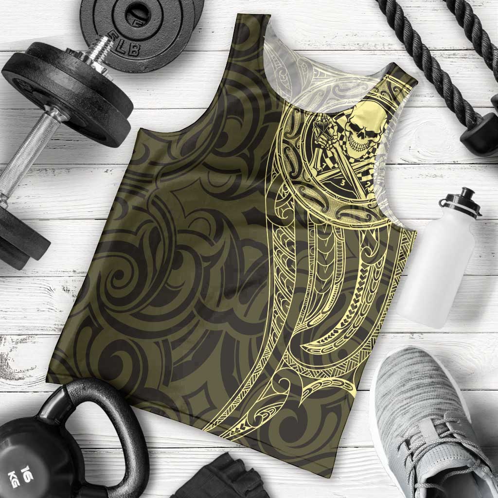 New Zealand Skull Darts Men Tank Top Aotearoa Maori Chest Tattoo Stylized Gold - Aussie Hoodie