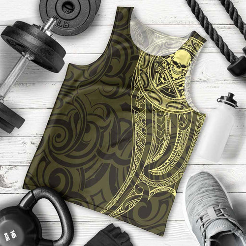 New Zealand Skull Darts Men Tank Top Aotearoa Maori Chest Tattoo Stylized Gold - Aussie Hoodie