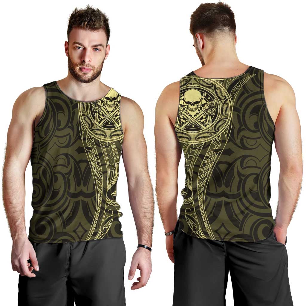 New Zealand Skull Darts Men Tank Top Aotearoa Maori Chest Tattoo Stylized Gold - Aussie Hoodie