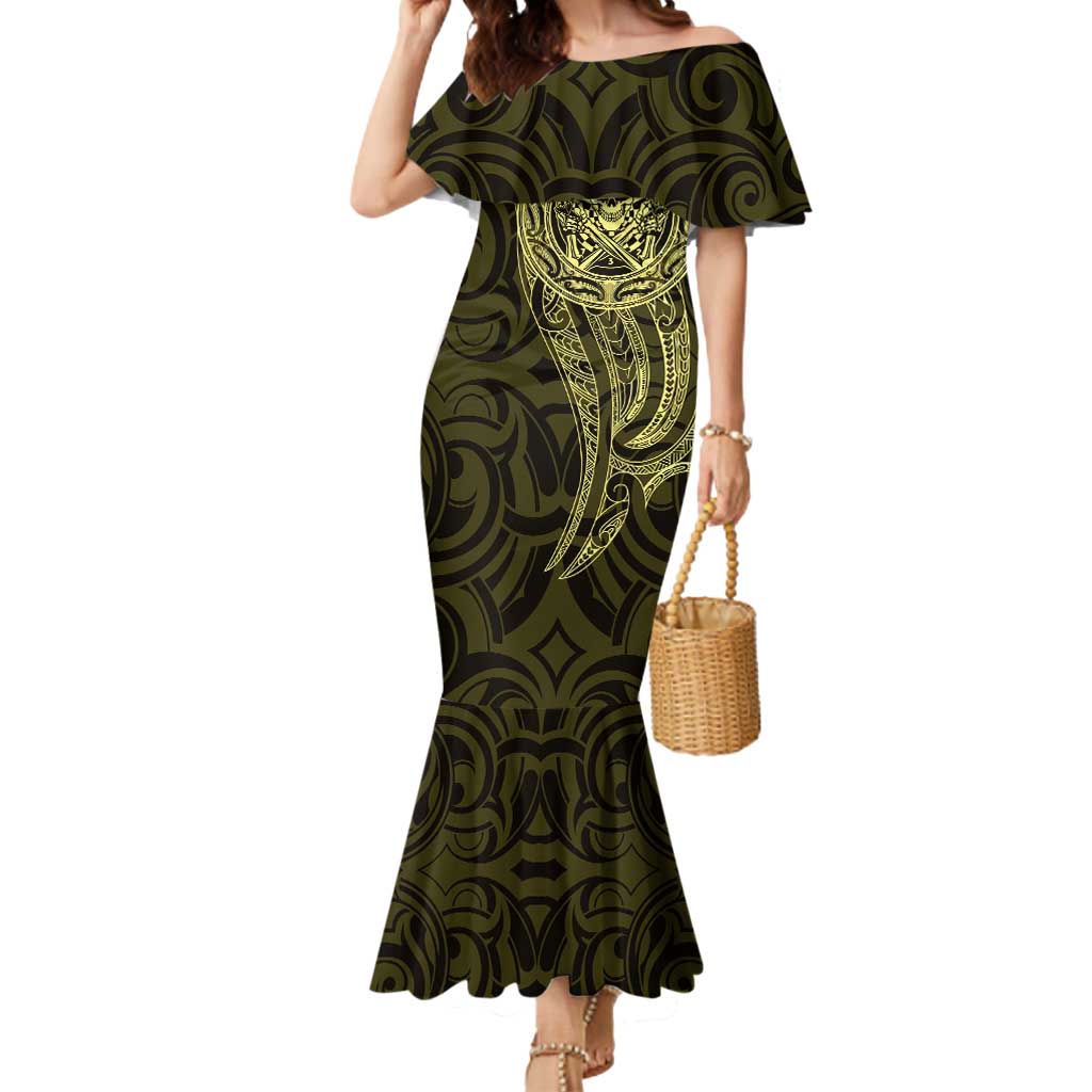 New Zealand Skull Darts Mermaid Dress Aotearoa Maori Chest Tattoo Stylized Gold - Aussie Hoodie