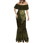 New Zealand Skull Darts Mermaid Dress Aotearoa Maori Chest Tattoo Stylized Gold - Aussie Hoodie