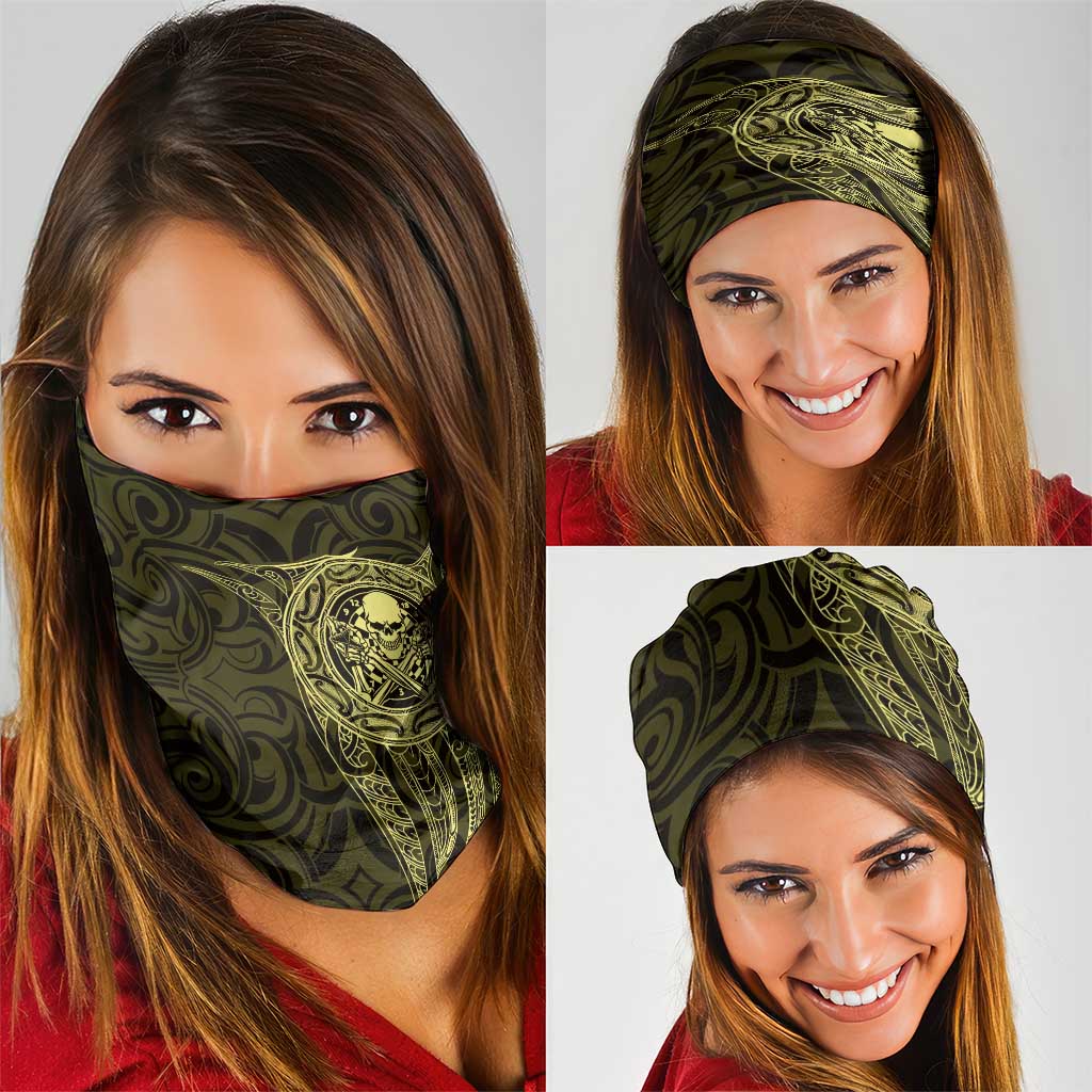 New Zealand Skull Darts Neck Gaiter Aotearoa Maori Chest Tattoo Stylized Gold - Aussie Hoodie
