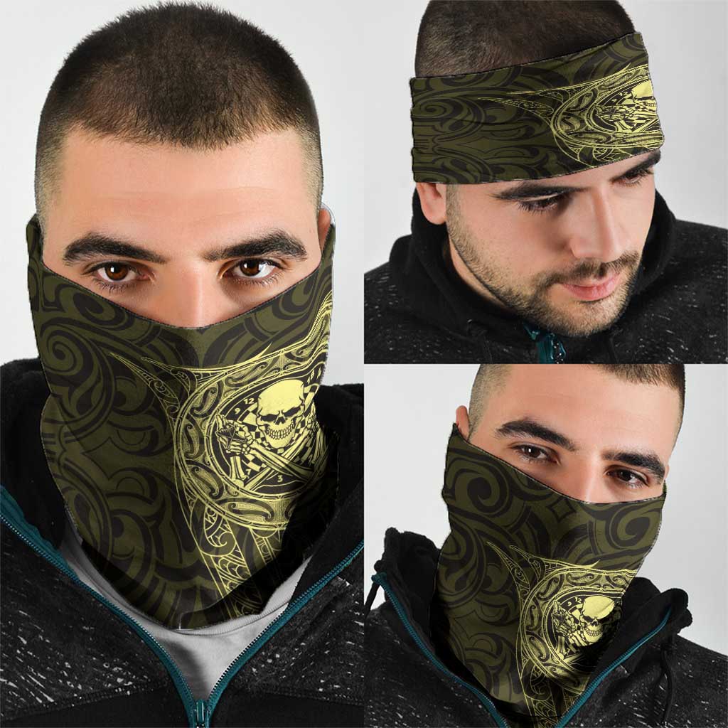 New Zealand Skull Darts Neck Gaiter Aotearoa Maori Chest Tattoo Stylized Gold - Aussie Hoodie