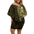New Zealand Skull Darts Off Shoulder Short Dress Aotearoa Maori Chest Tattoo Stylized Gold - Aussie Hoodie