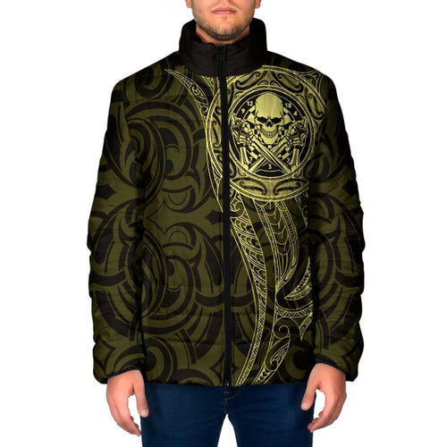 New Zealand Skull Darts Padded Jacket Aotearoa Maori Chest Tattoo Stylized Gold - Aussie Hoodie