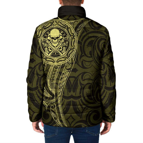 New Zealand Skull Darts Padded Jacket Aotearoa Maori Chest Tattoo Stylized Gold - Aussie Hoodie