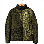 New Zealand Skull Darts Padded Jacket Aotearoa Maori Chest Tattoo Stylized Gold - Aussie Hoodie