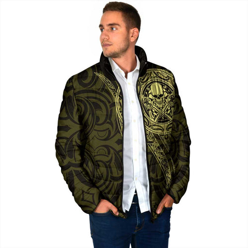 New Zealand Skull Darts Padded Jacket Aotearoa Maori Chest Tattoo Stylized Gold - Aussie Hoodie