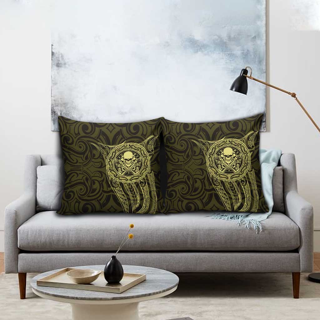 New Zealand Skull Darts Pillow Cover Aotearoa Maori Chest Tattoo Stylized Gold - Aussie Hoodie