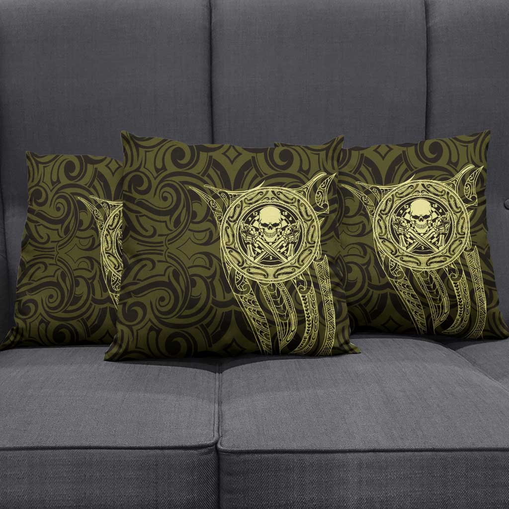 New Zealand Skull Darts Pillow Cover Aotearoa Maori Chest Tattoo Stylized Gold - Aussie Hoodie