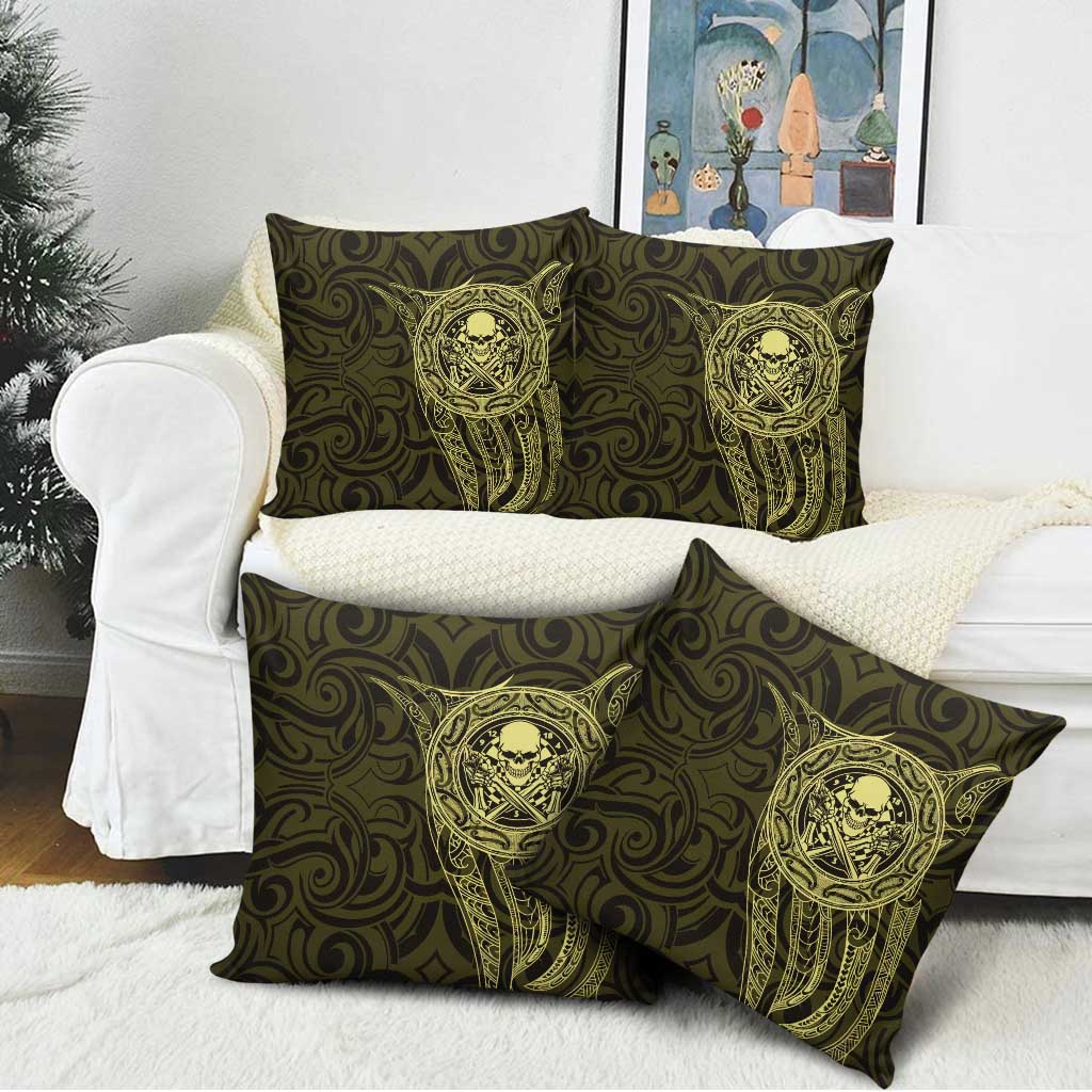 New Zealand Skull Darts Pillow Cover Aotearoa Maori Chest Tattoo Stylized Gold - Aussie Hoodie
