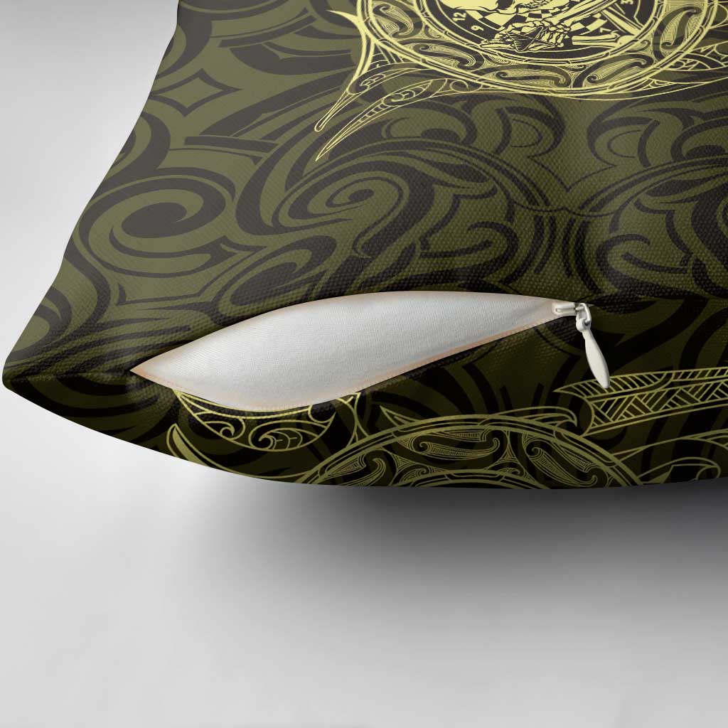 New Zealand Skull Darts Pillow Cover Aotearoa Maori Chest Tattoo Stylized Gold - Aussie Hoodie