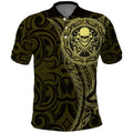 New Zealand Skull Darts Polo Shirt Aotearoa Maori Chest Tattoo Stylized Gold - Aussie Hoodie