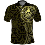 New Zealand Skull Darts Polo Shirt Aotearoa Maori Chest Tattoo Stylized Gold - Aussie Hoodie